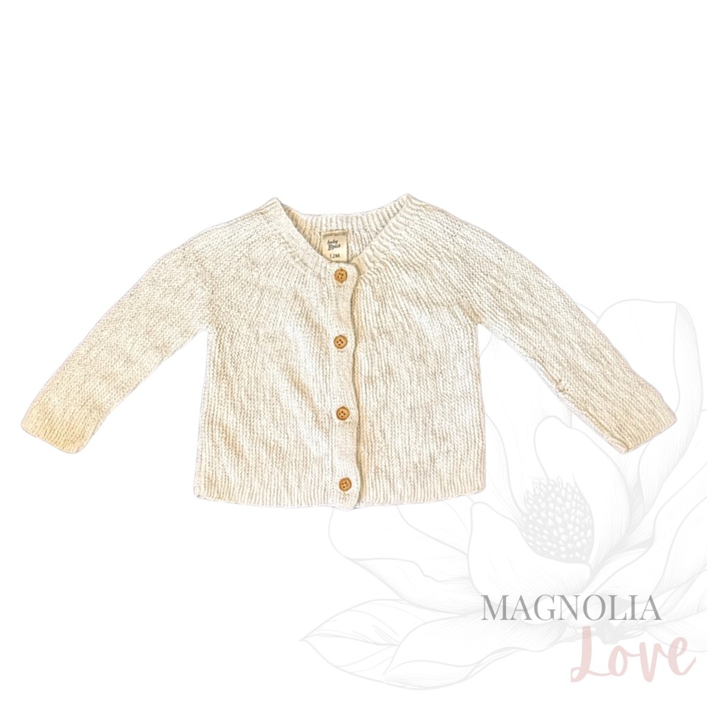 🧣 Baby B’Gosh White Knit Button Up Cardigan Sweater w/ Small Hole OshKosh 12M